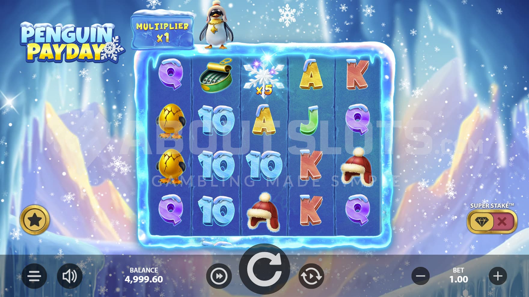 Base Game view of a 5x4 grid on a backdrop of an icy cavern.