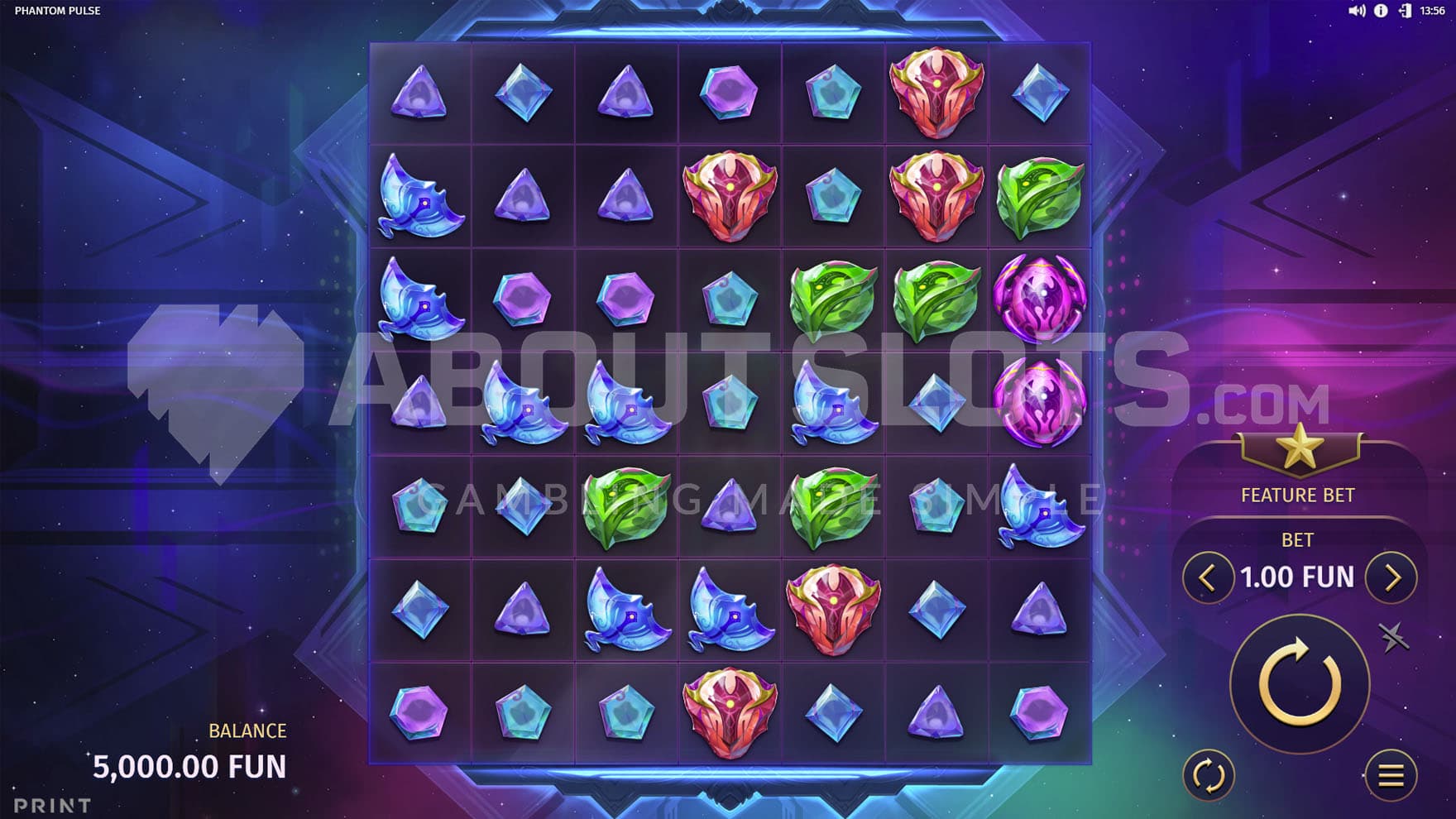 Base Game view of a 7x7 grid on an abstract background with chromatic colours.