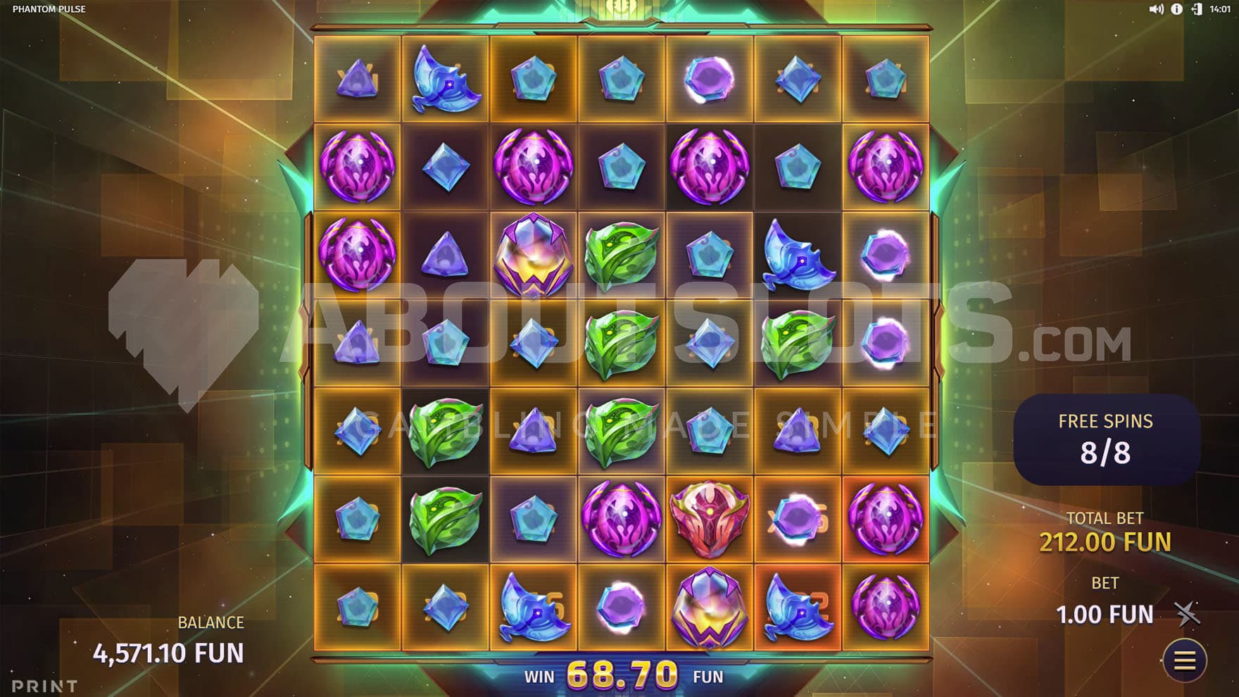 Pulse Spins bonus in progress, showing multiple positions with activated multipliers.