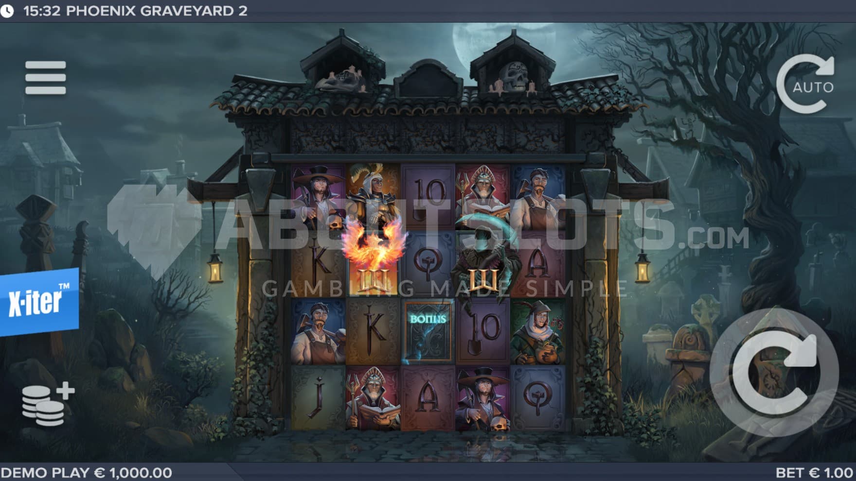 The base game is set in a graveyard with many of the villagers show up on the reels