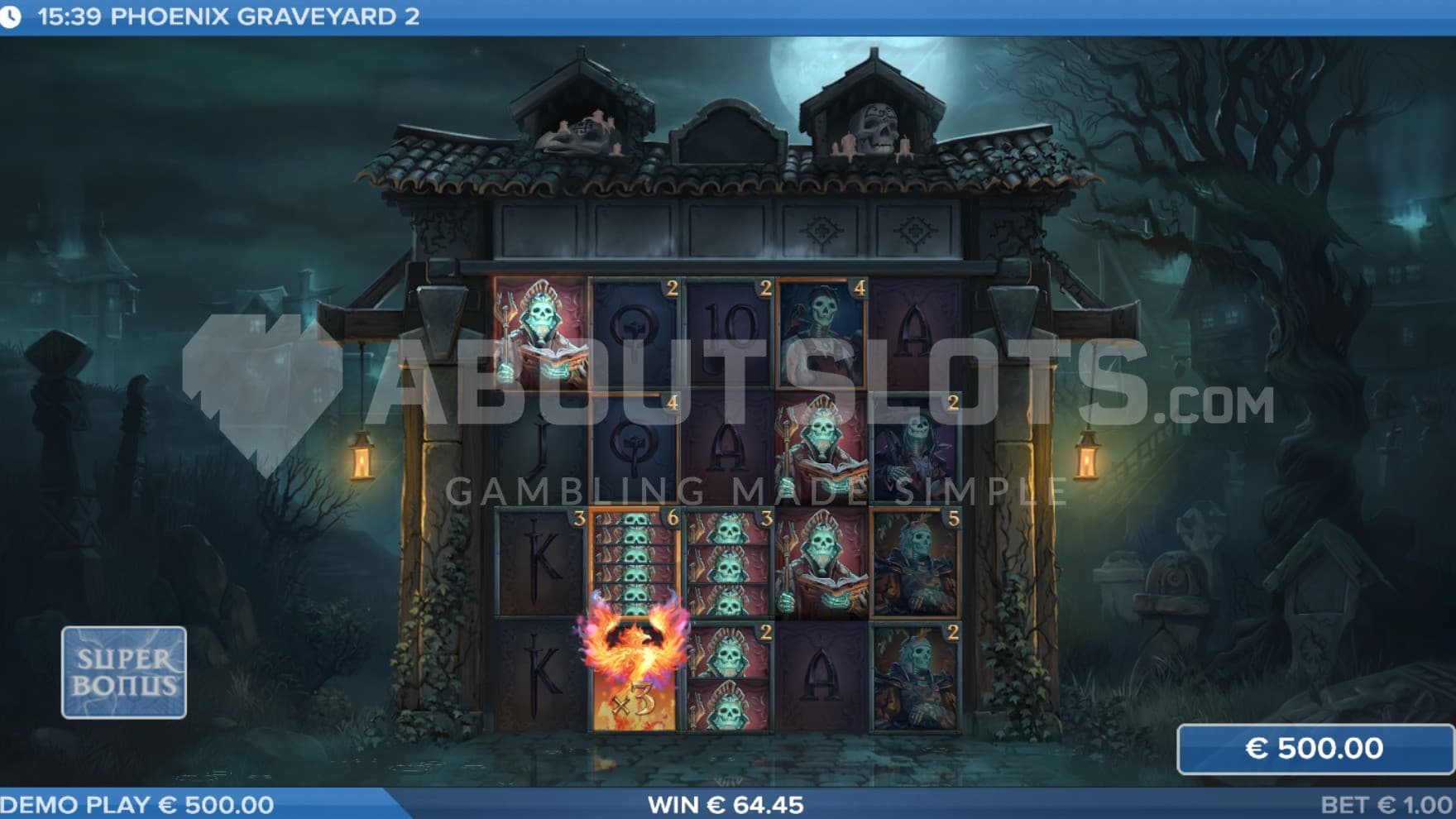 Volatility spikes during the Super Free Spins, with all Feature Rows unlocked from the start with Powered Up Splits