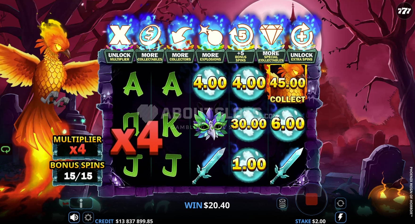 Screenshot of the Bonus Feature in progress, with all enhancements activated.