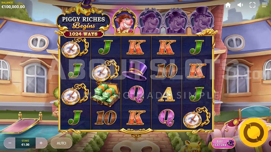 A casino slot featuring pigs in clothes.