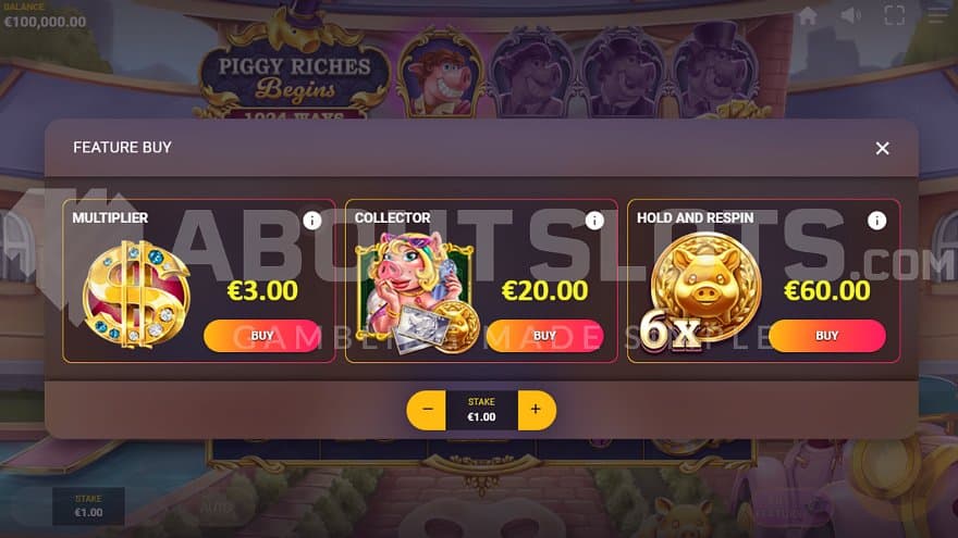 A menu offering three features for sale.