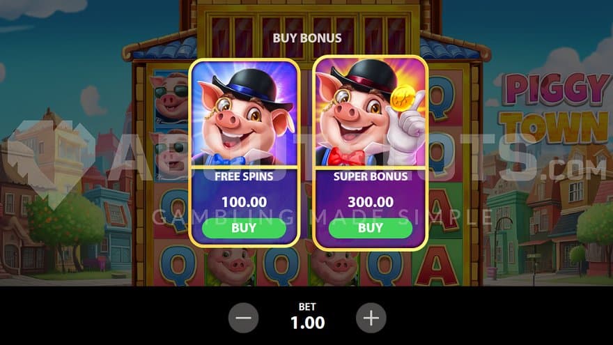 A screen offering Free Spins for 100X the bet and Super Free Spins for 300X the bet.