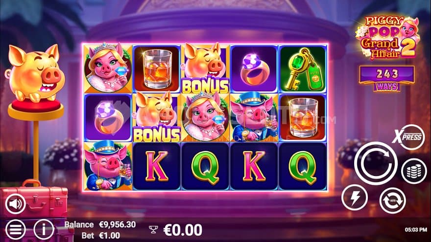 A casino slot with a pig theme.
