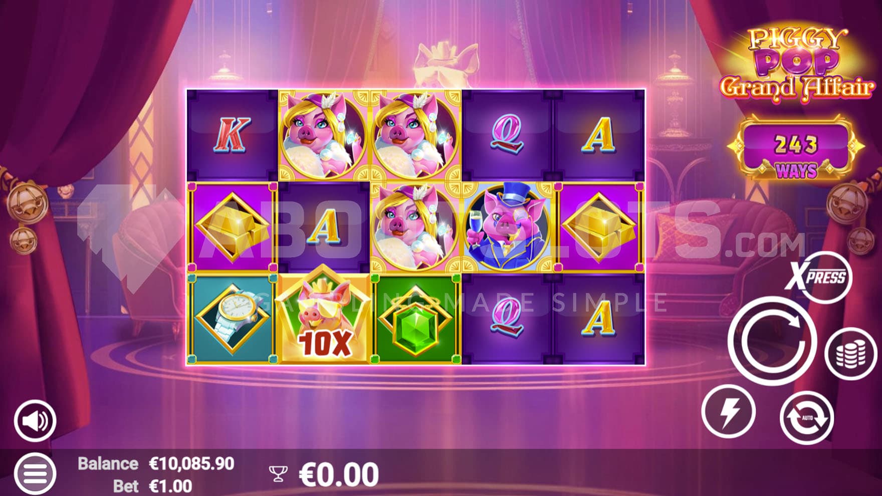 Base Game view of a 5x3 grid on a backdrop of an interior of a luxury mansion.