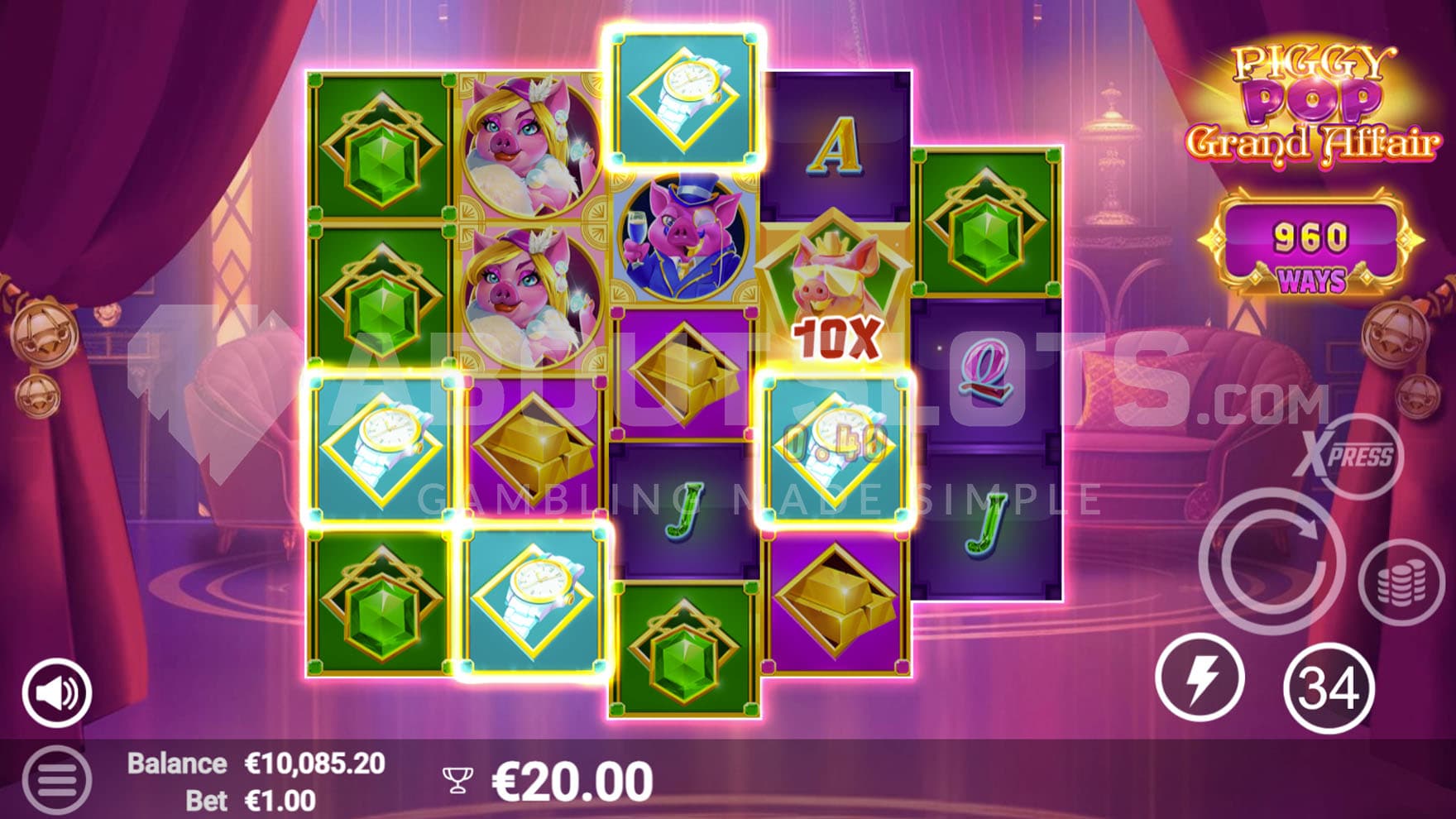 PopWins feature active in the base game, expanding reels on which the wins have happened within the same sequence.