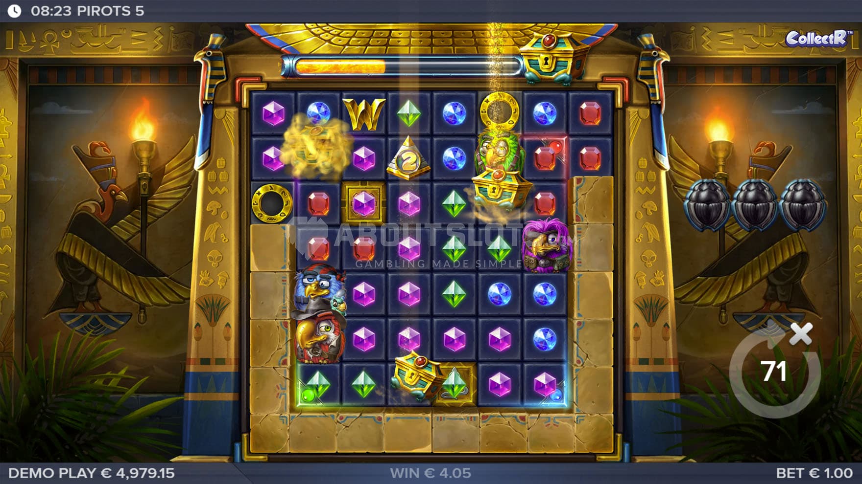 Collection Meter activated in the base game, adding 3 feature symbols to the grid.