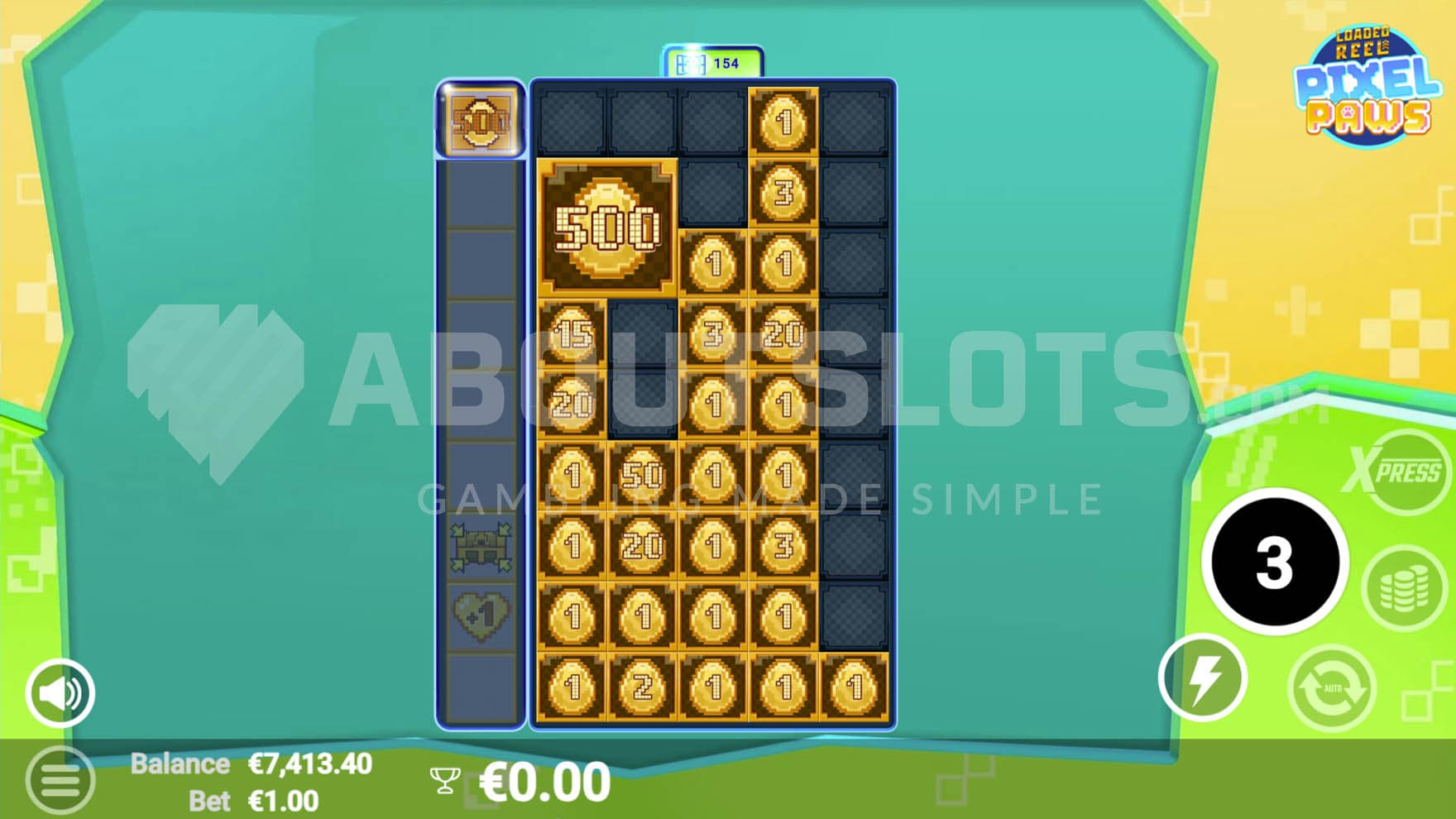 Bonus Round in progress with multiple coin symbols on the 9x5 grid and one colossal coin with a value of 500.