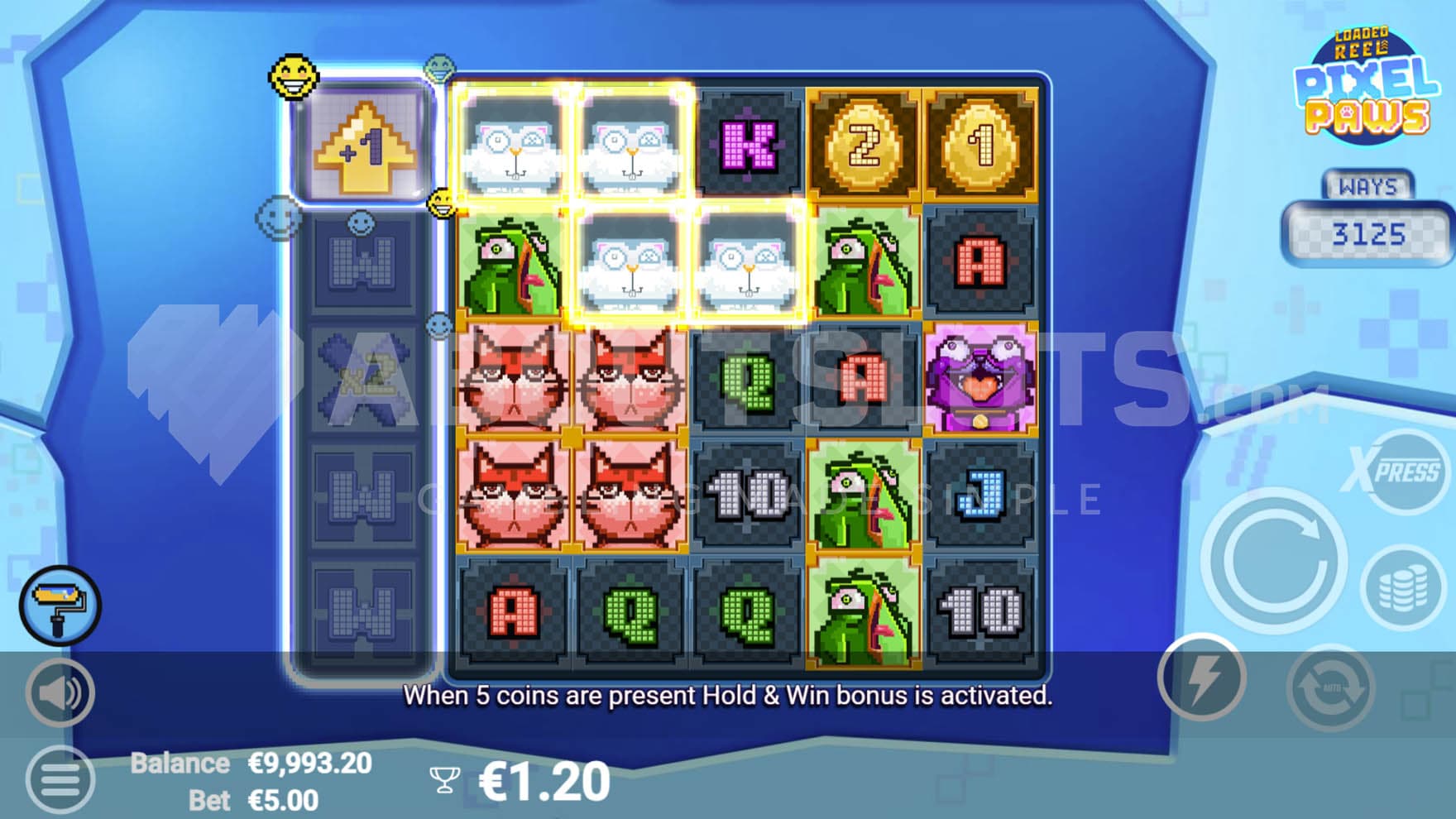 A triggered Loaded Reel feature in the base game, awarding a grid increase by 1 row.