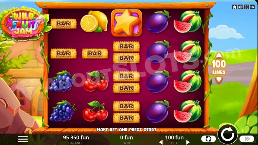 Base game where you can see various fruit symbols on the reels.
