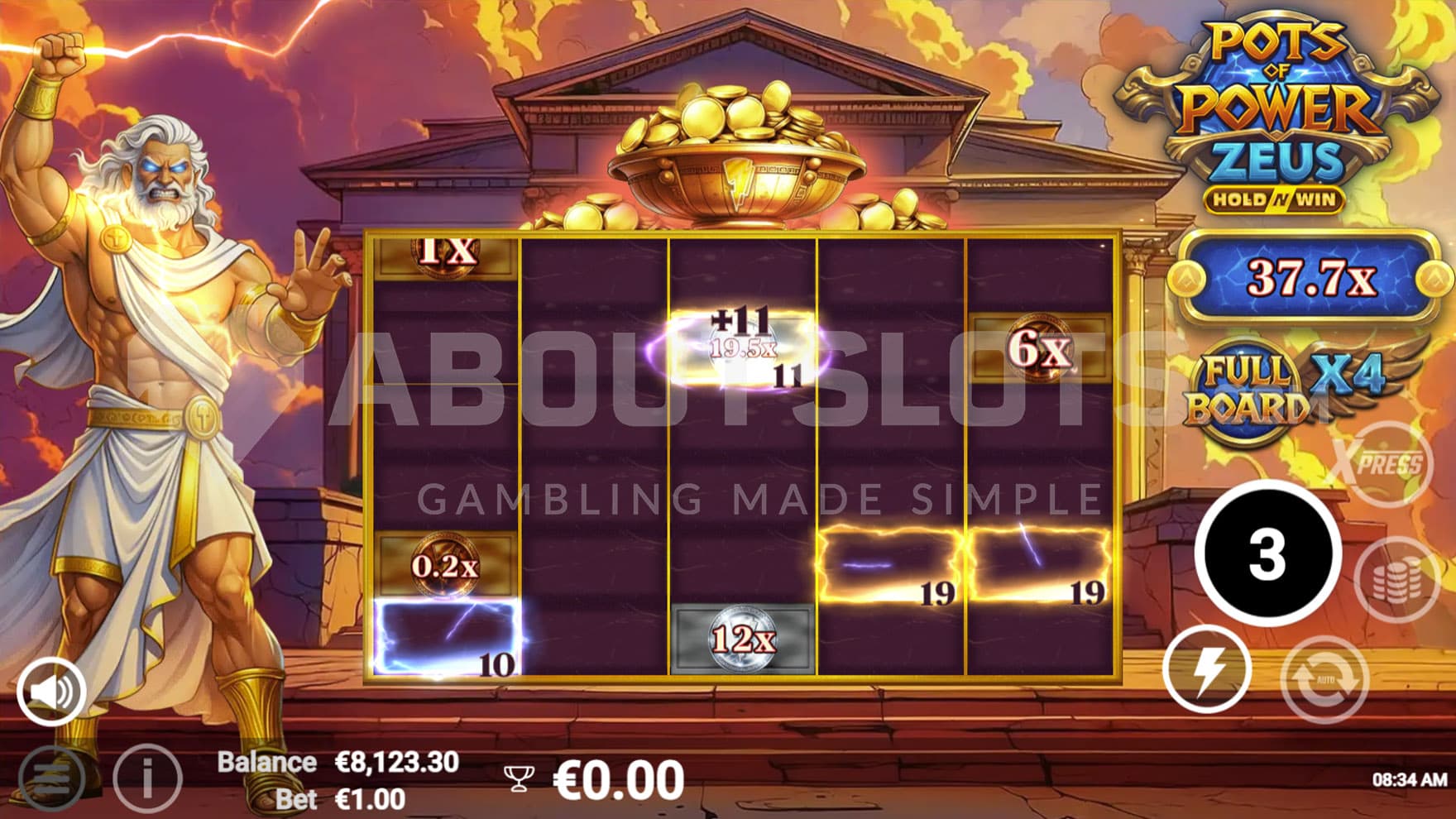 Hold & Win Bonus in progress, showing multiple cash prizes on the grid.