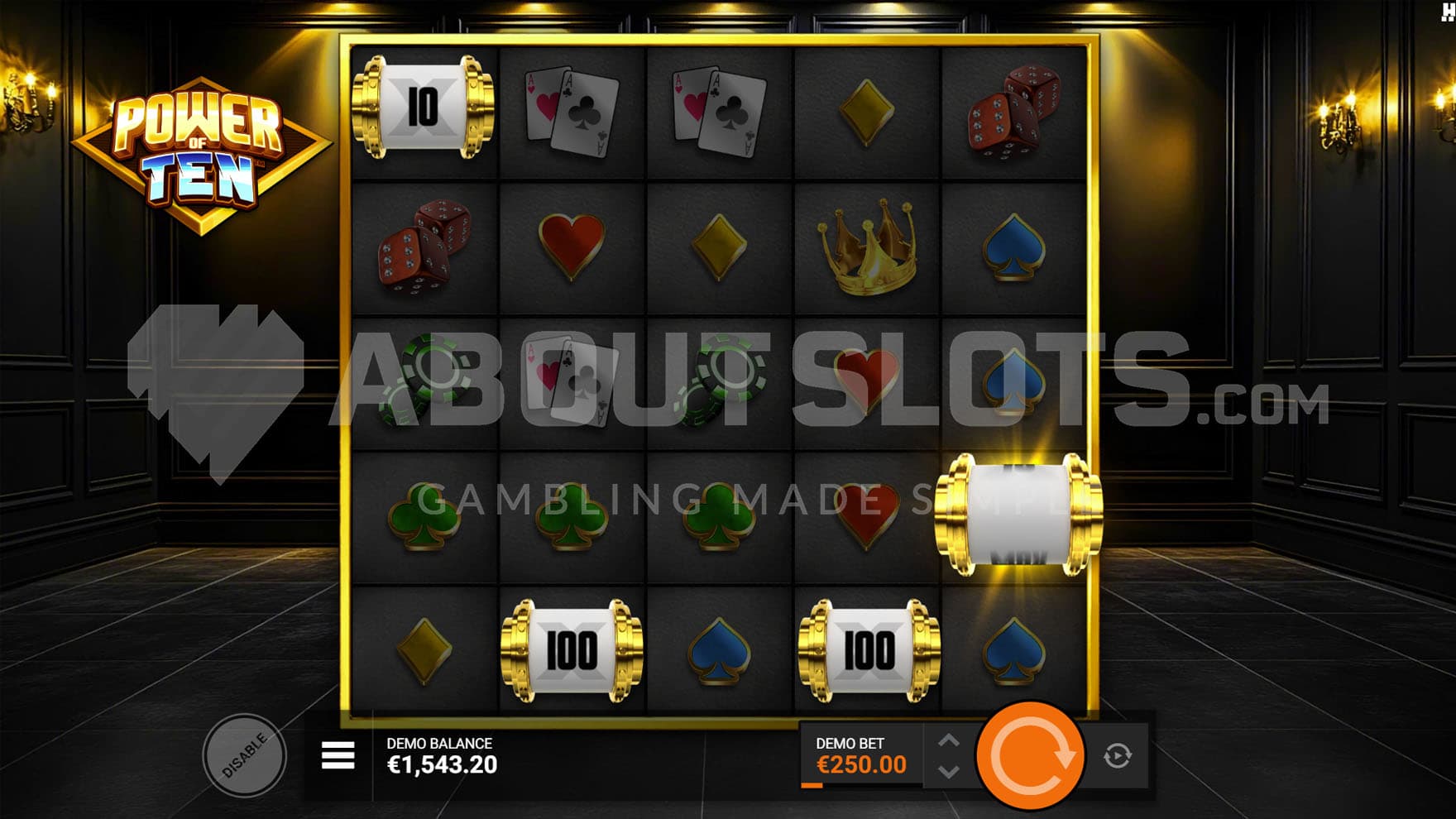 Power Wheel feature triggered in the base game, showing four Power Wheels revealing prizes.