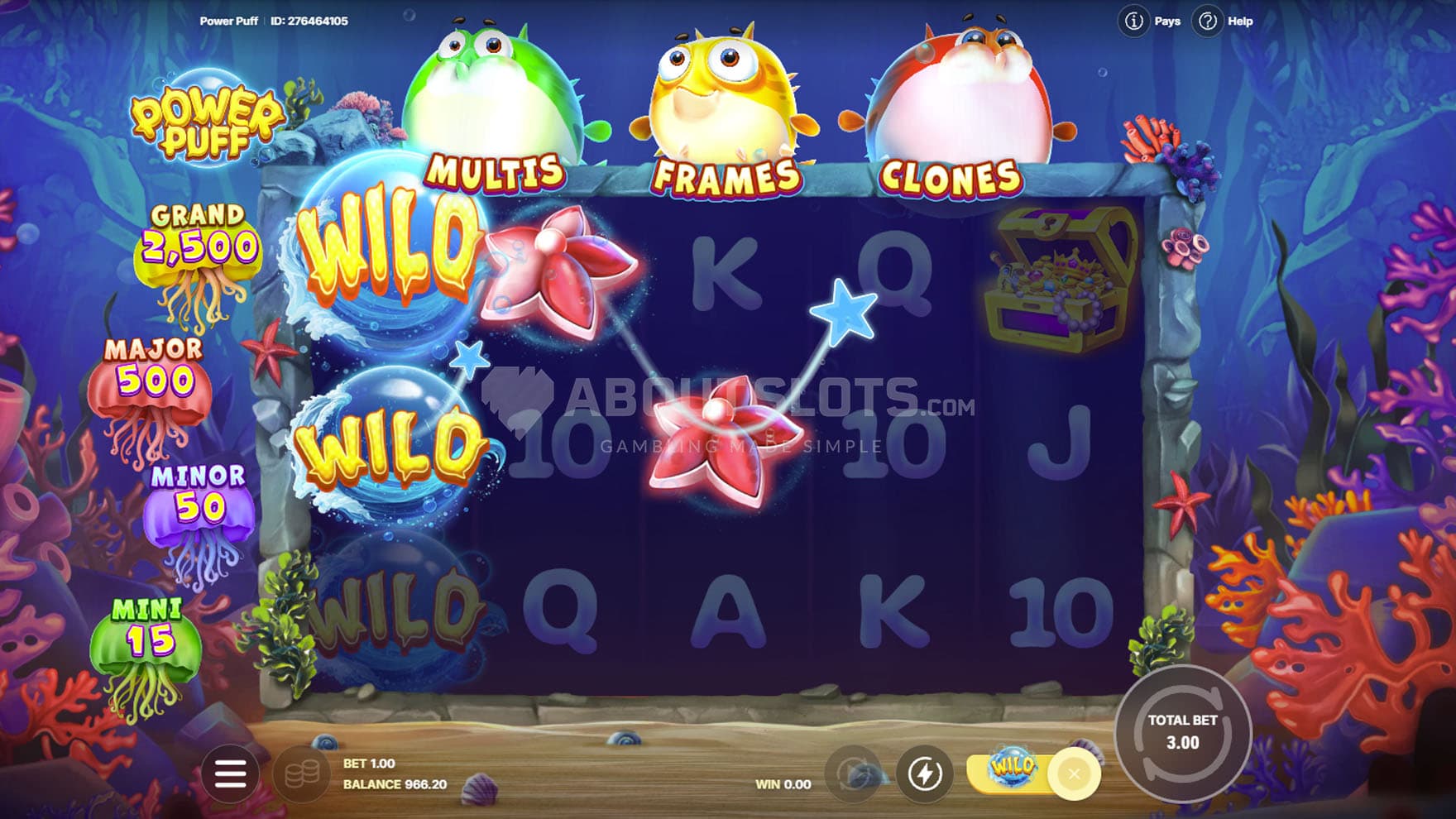 Screenshot of the Cloned Wild feature triggered on the first reel in the base game.