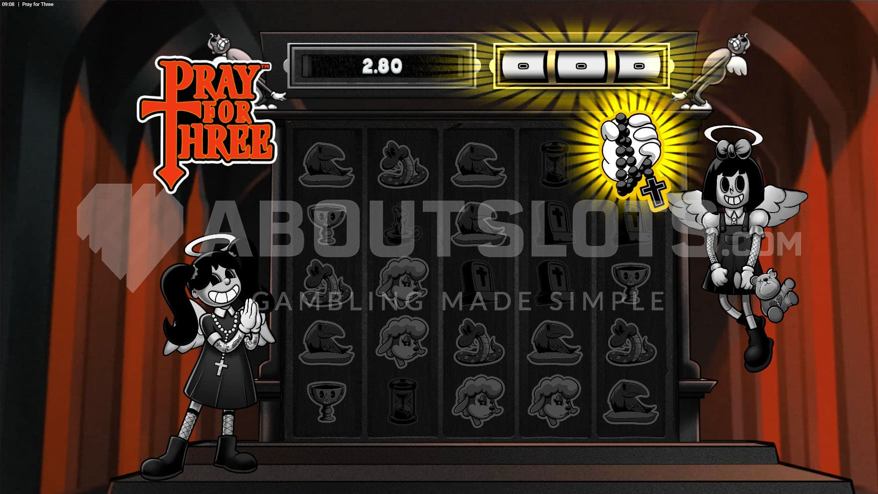 Living on a Prayer bonus in progress, showing a Divine Prayer Hand activating all 3 multiplier sections.