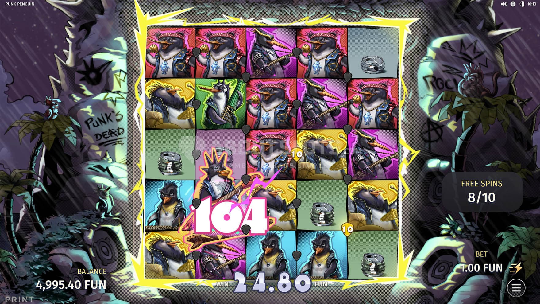 Free Spins with Power Slide feature selected, distributing multipliers to random SuperSpinners.