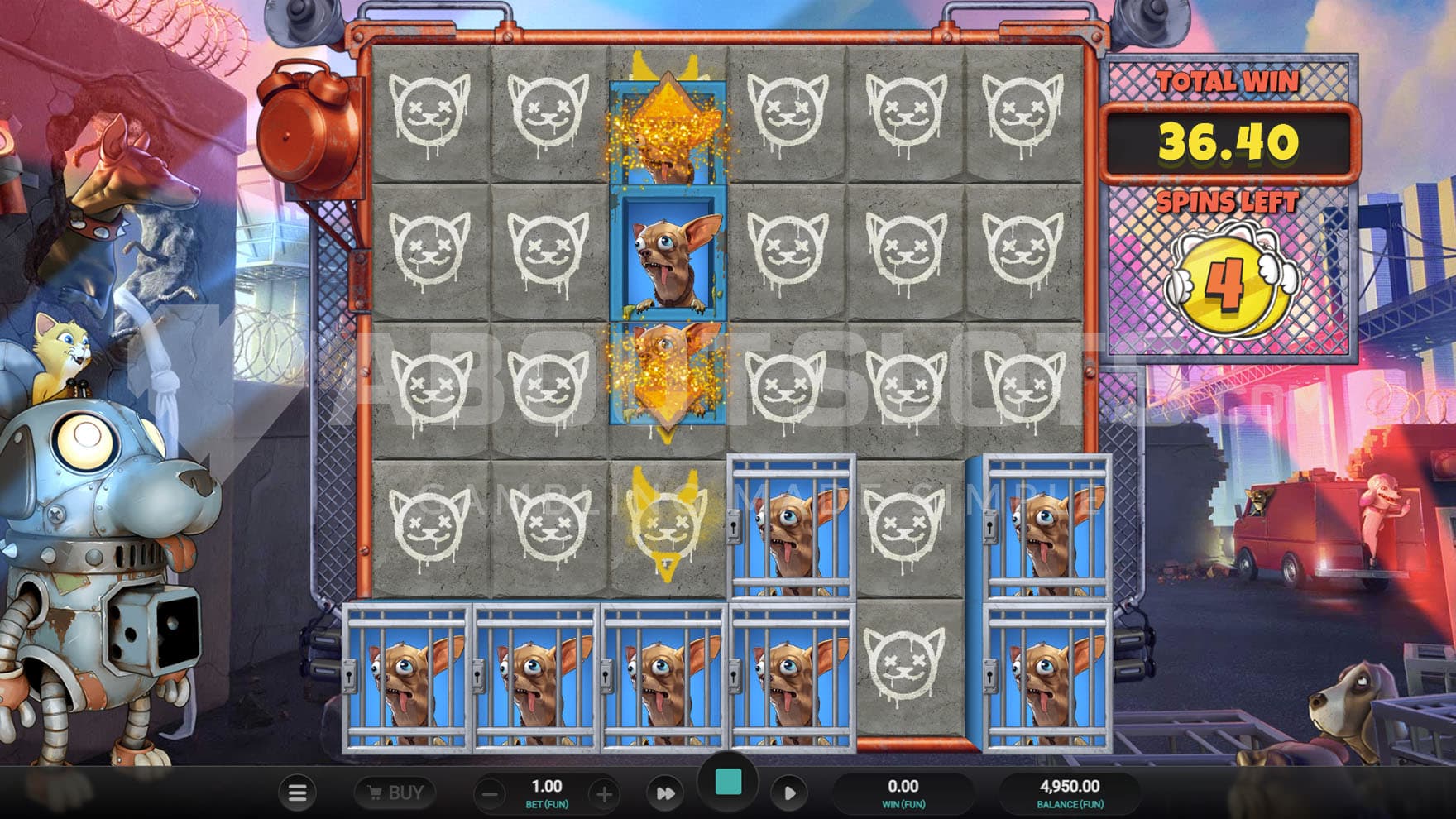 Free Spins bonus in progress showing multiple high-paying symbols locked and an Expanding Symbol.