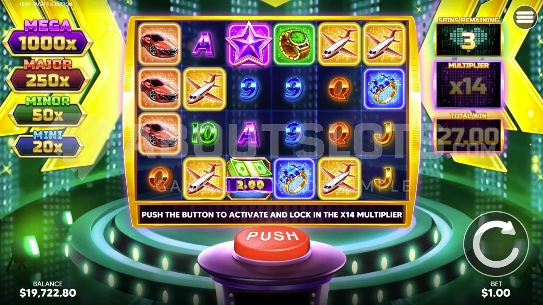 Free Spins bonus in progress, showing the win multiplier increased to x14.