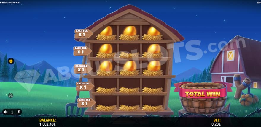 Hold & Winfinity bonus game with eight golden eggs.