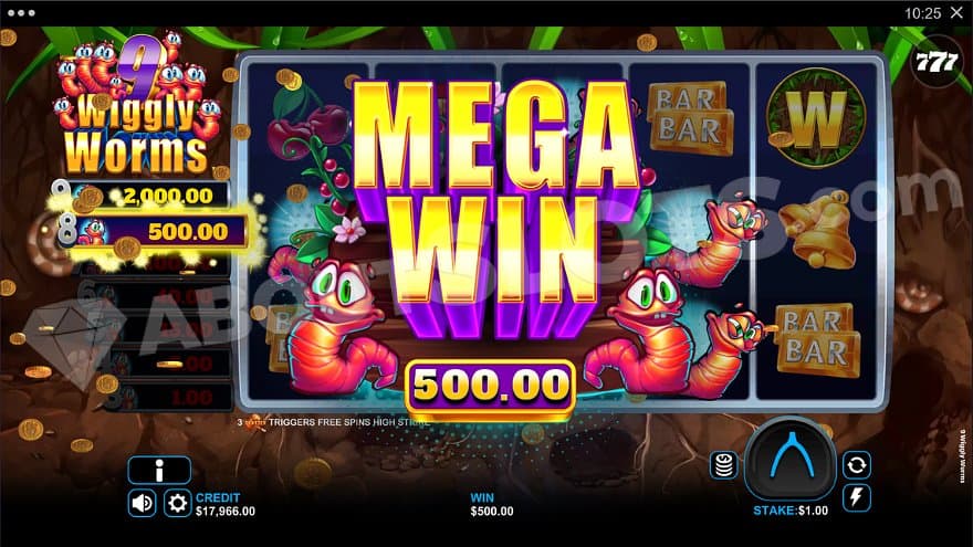A text saying "Mega Win" on a 500X the bet win.
