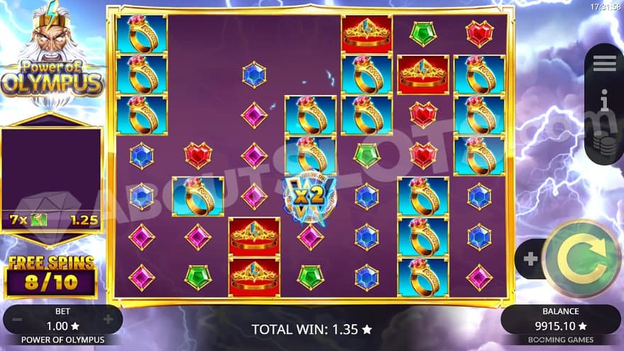 Cascading wins during the free spins.