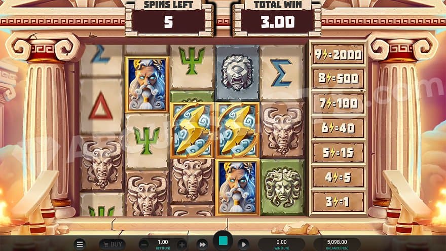 Five remaining spins in the Free Spins feature.