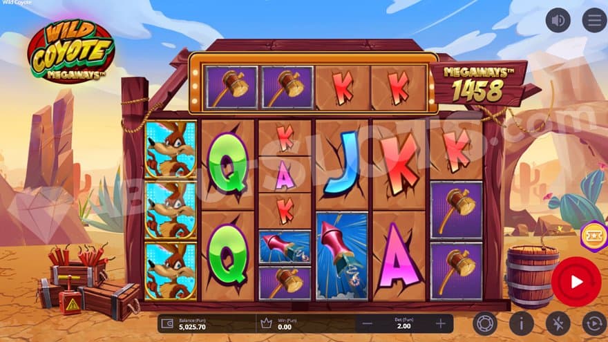 A casino slot in the middle of a desert with explosives around it.
