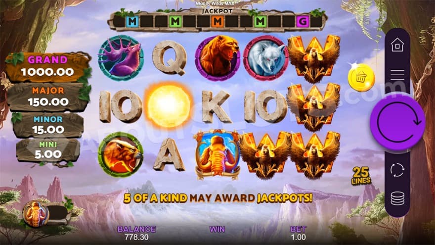Base game where you can see Jackpots to the left.