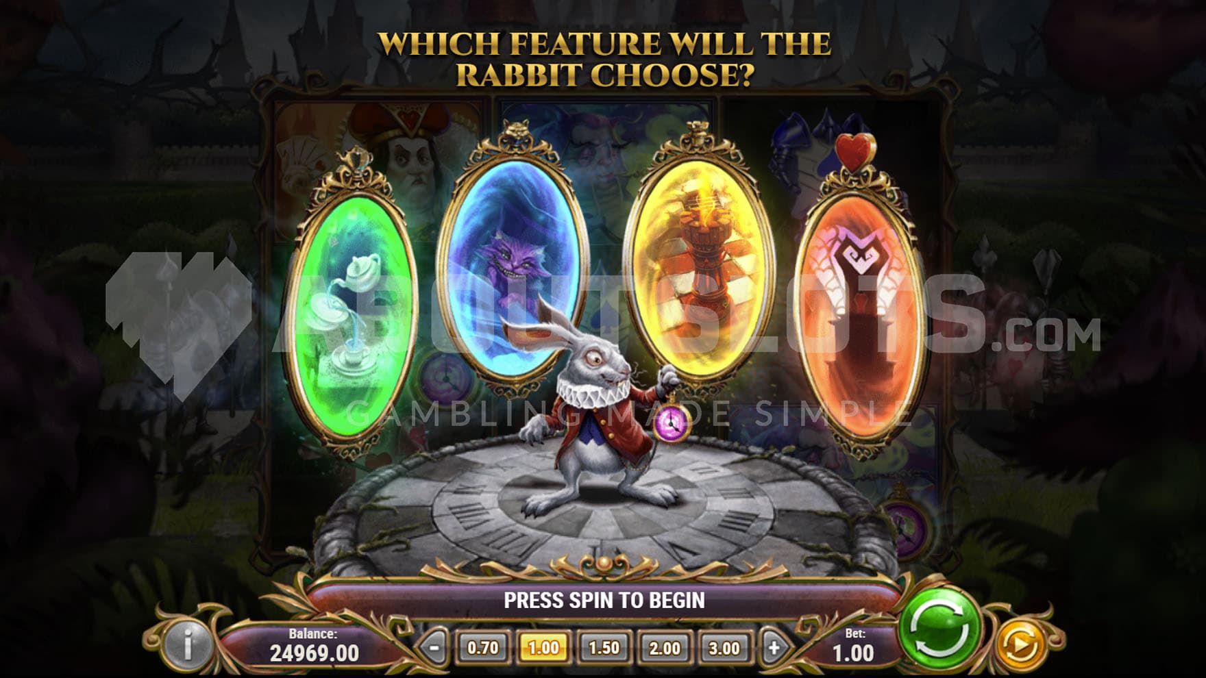 Rabbit Hole Bonus with 4 bonus round options.