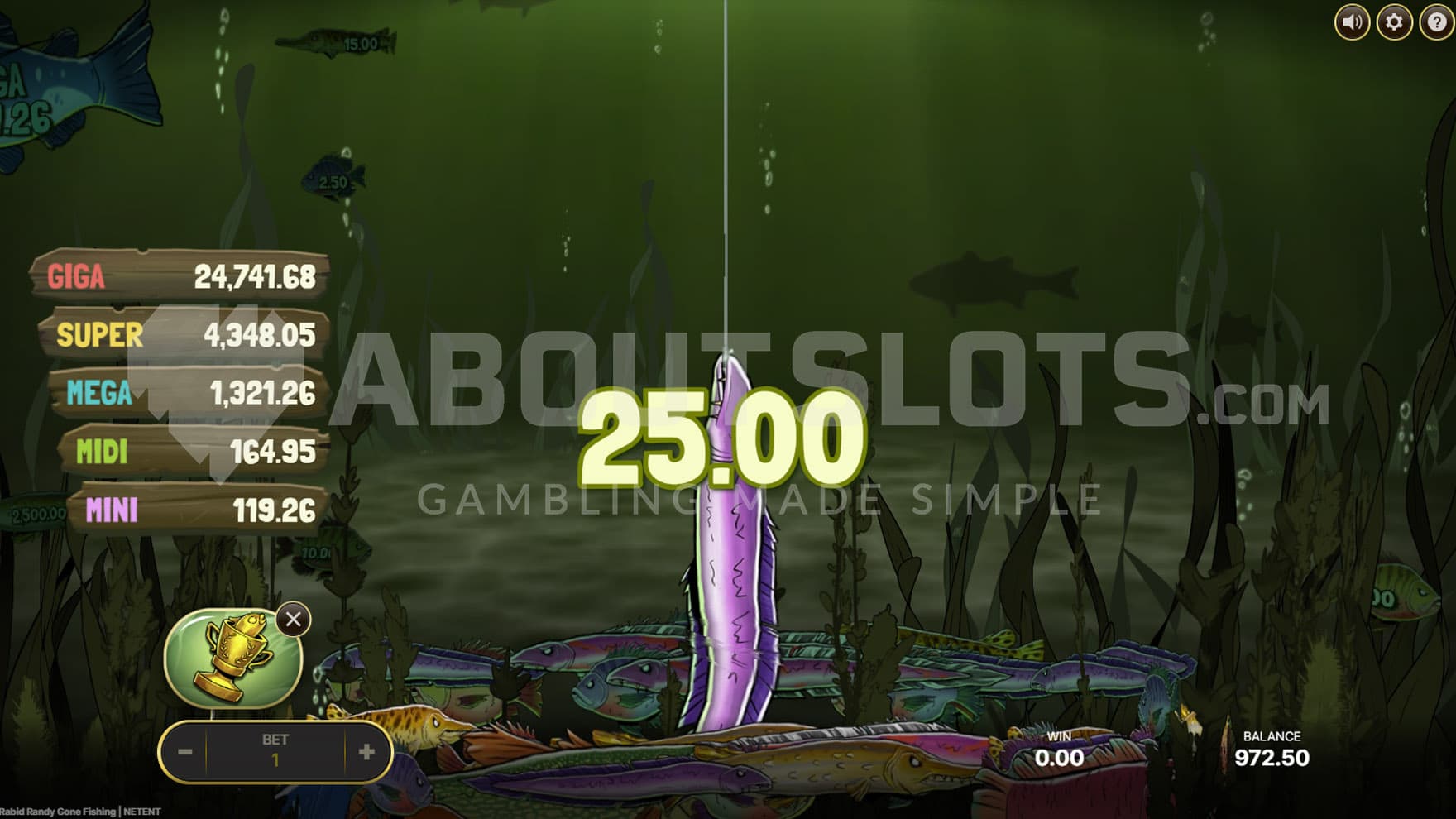 Jackpot Game awarding an instant prize of 25x the bet.