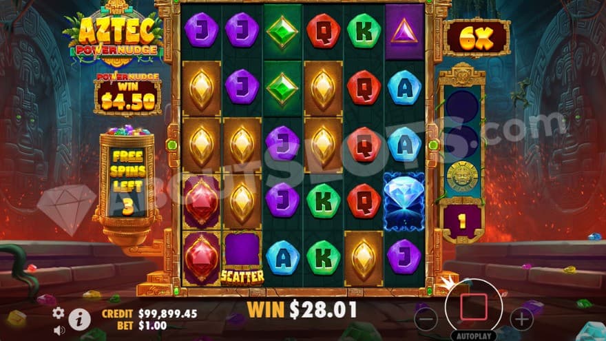 Free Spins bonus game with a 6X win multiplier up to the right.