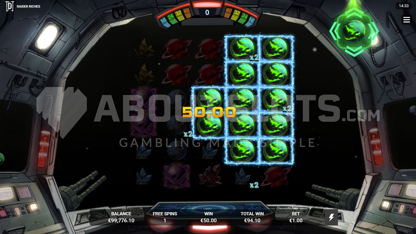 Free Spins bonus in progress, showing a big win composed of the Expanding Symbols.