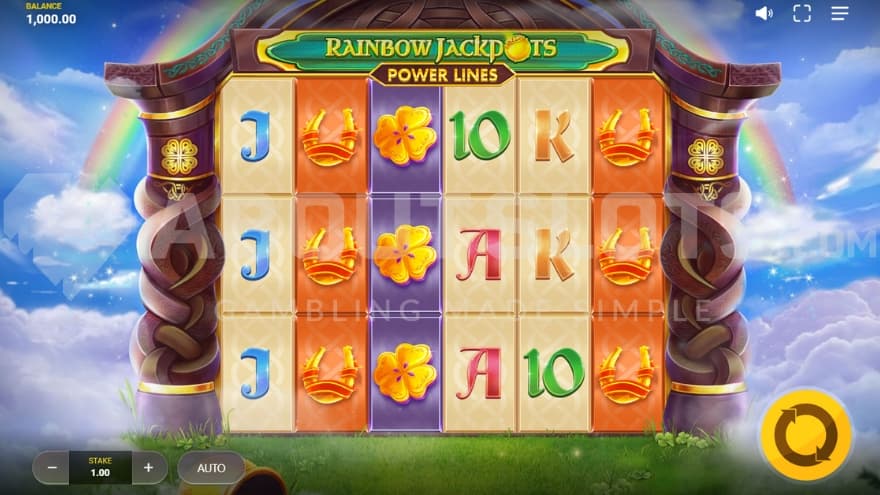 A casino slot with a rainbow behind.