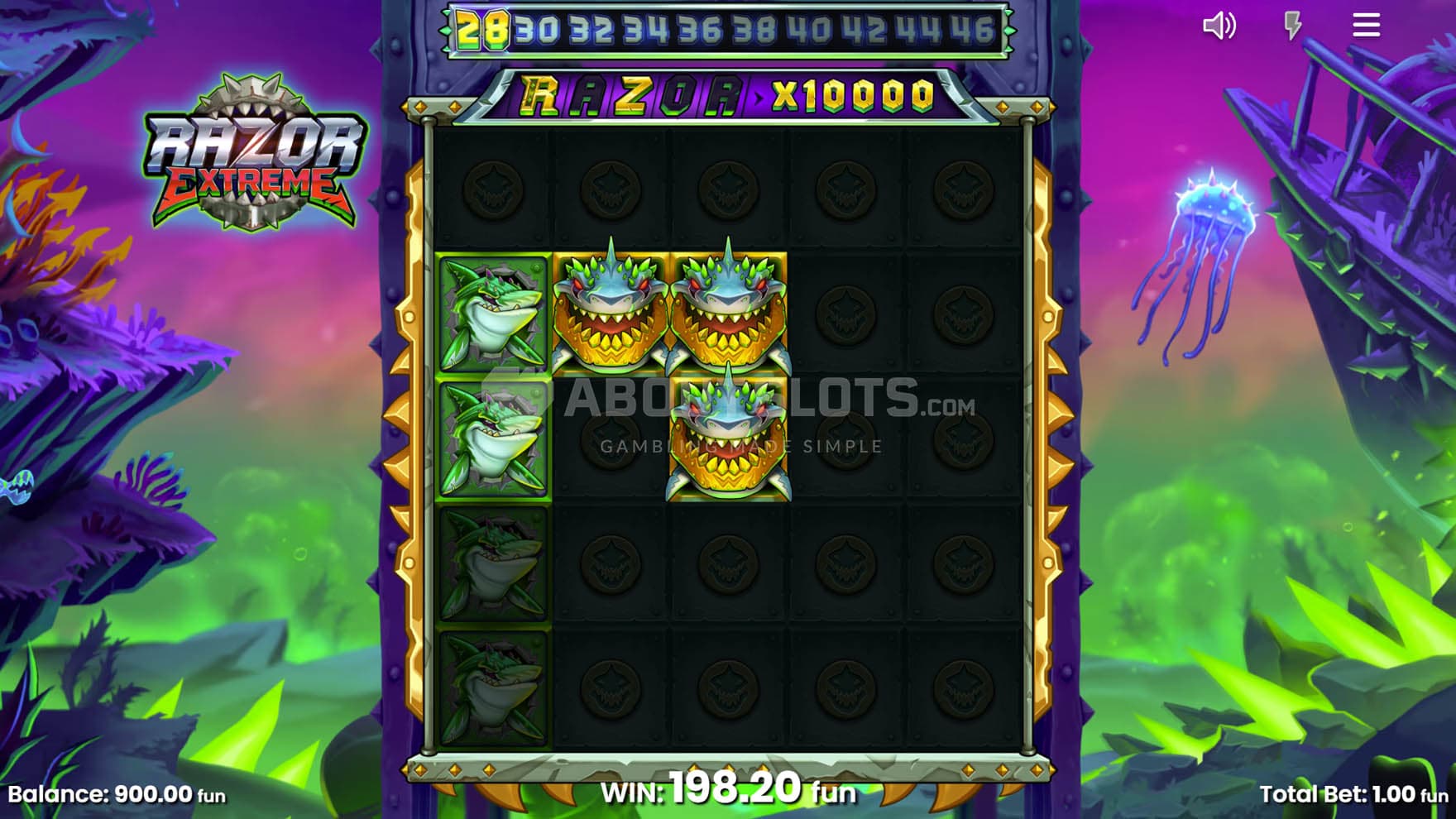 Screenshot of the Free Spins bonus in progress, showing the global multiplier increased to x28.