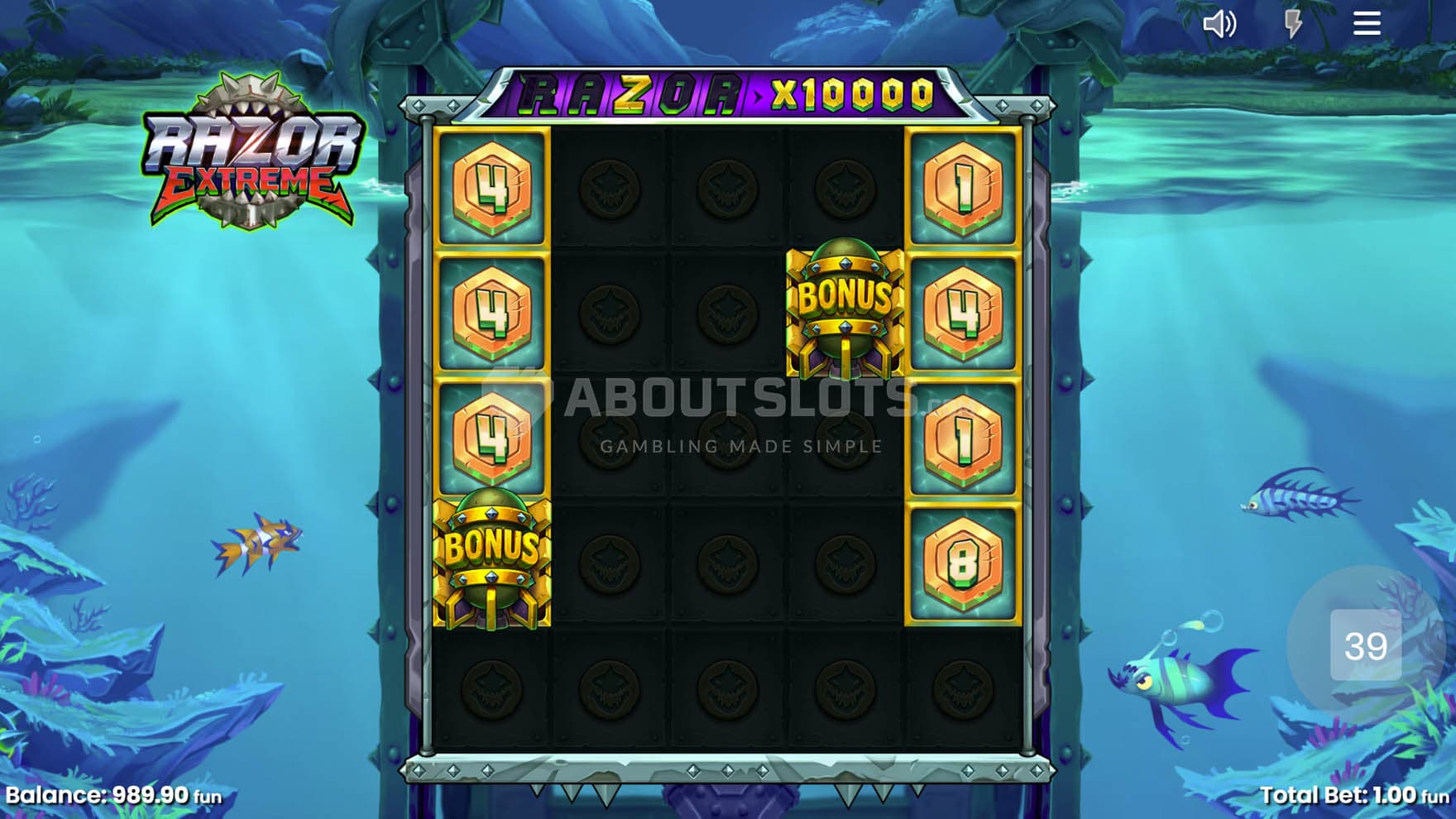 Screenshot of the Razor Reveal feature triggered in the base game, awarding several coins with instant prizes.