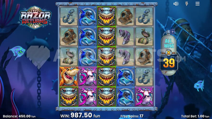 Bonus Game feature with a current 39X win multiplier located at the right of the reels.