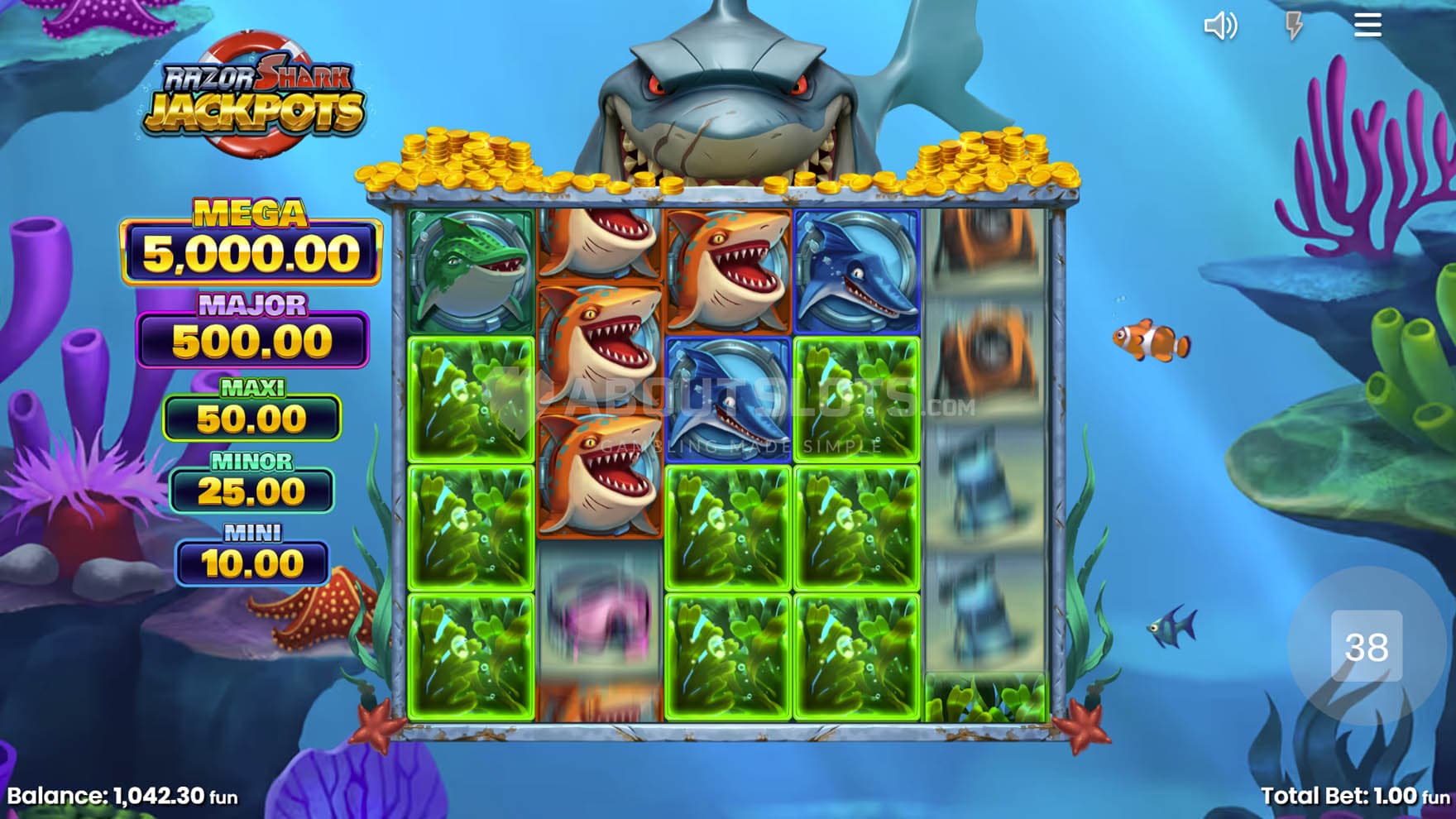 Nudge & Reveal feature in progress, nudging stacks of Mystery Symbols during a spin.