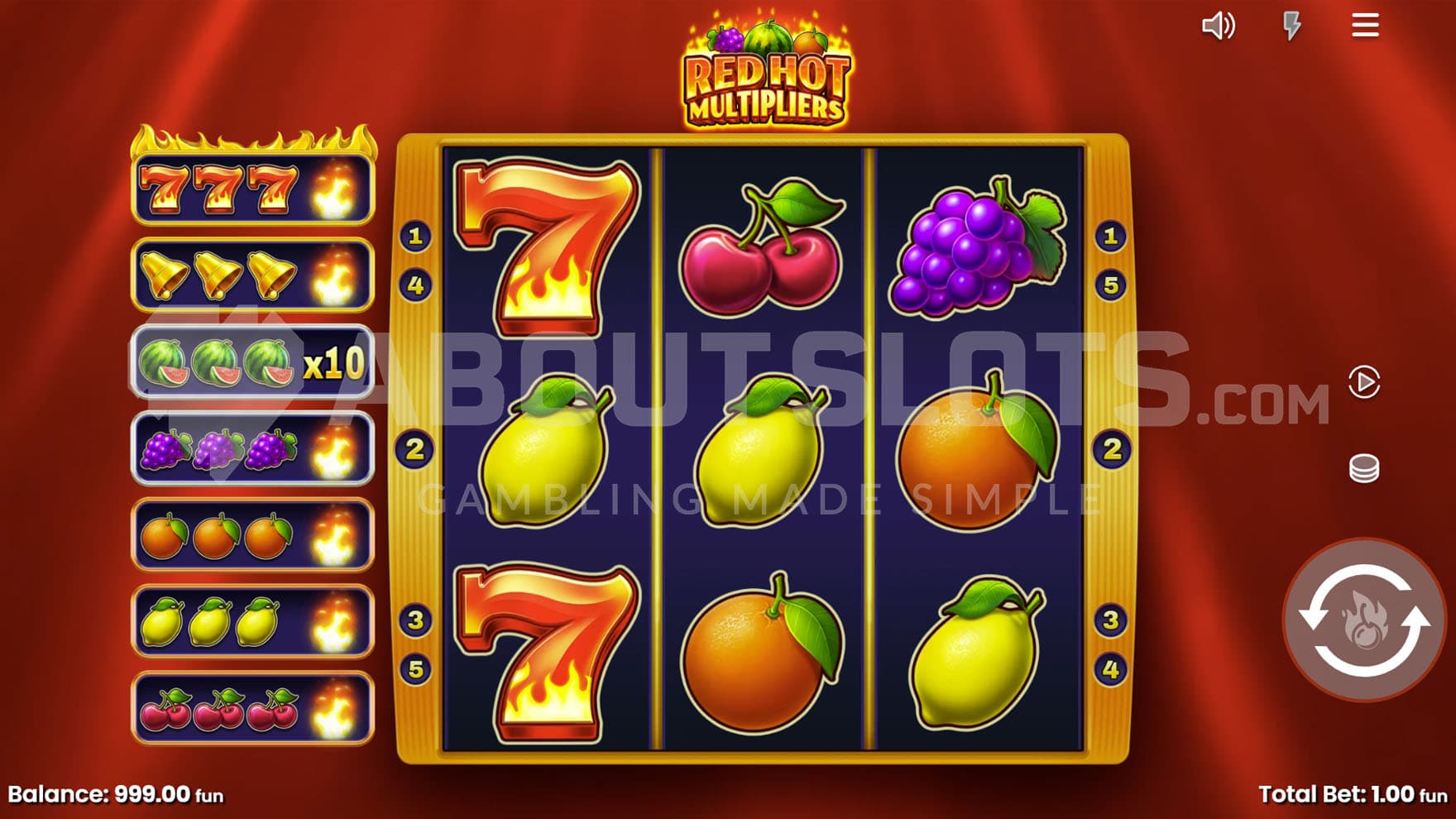 Base Game view of a 3x3 grid on a dark red backdrop.