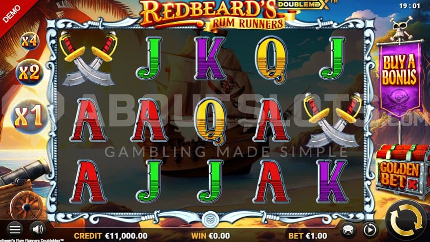 A casino slot with five reels.