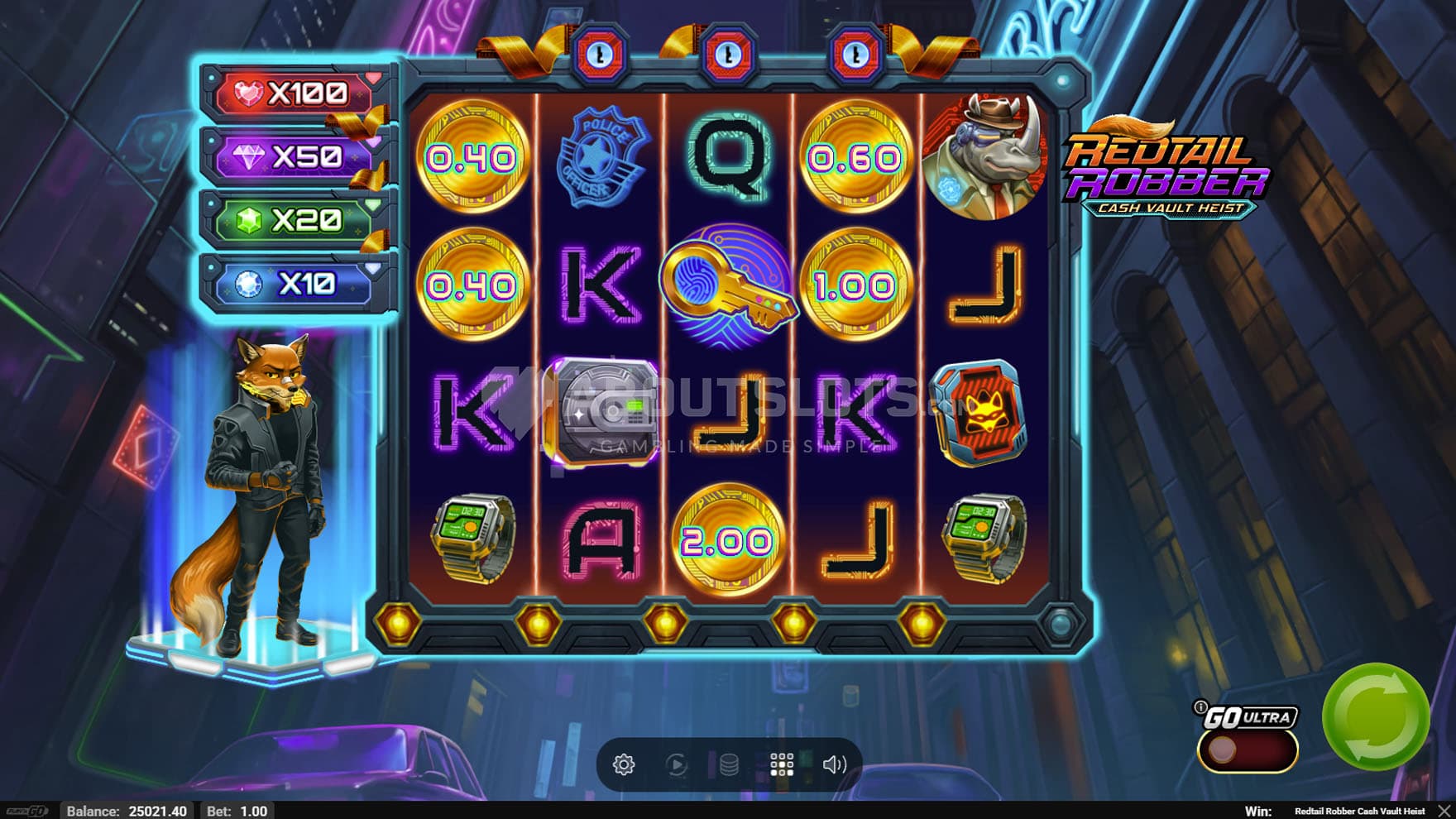 Screenshot of the base game, showing a 5x4 grid on a backdrop of a futuristic city.