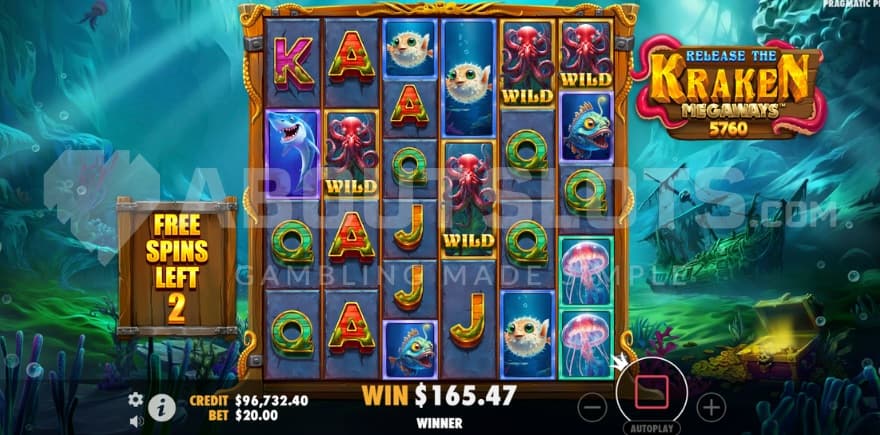 A screenshot of the free spins, taking place deep down below