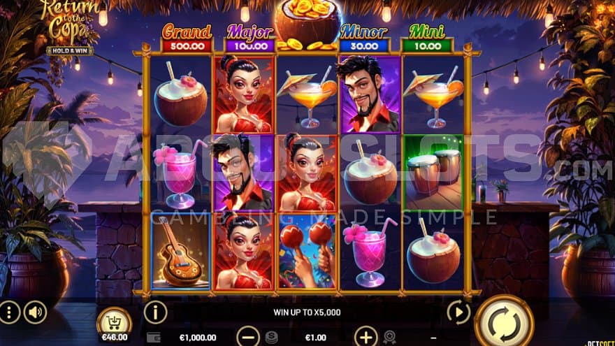 A casino slot at a beach bar.