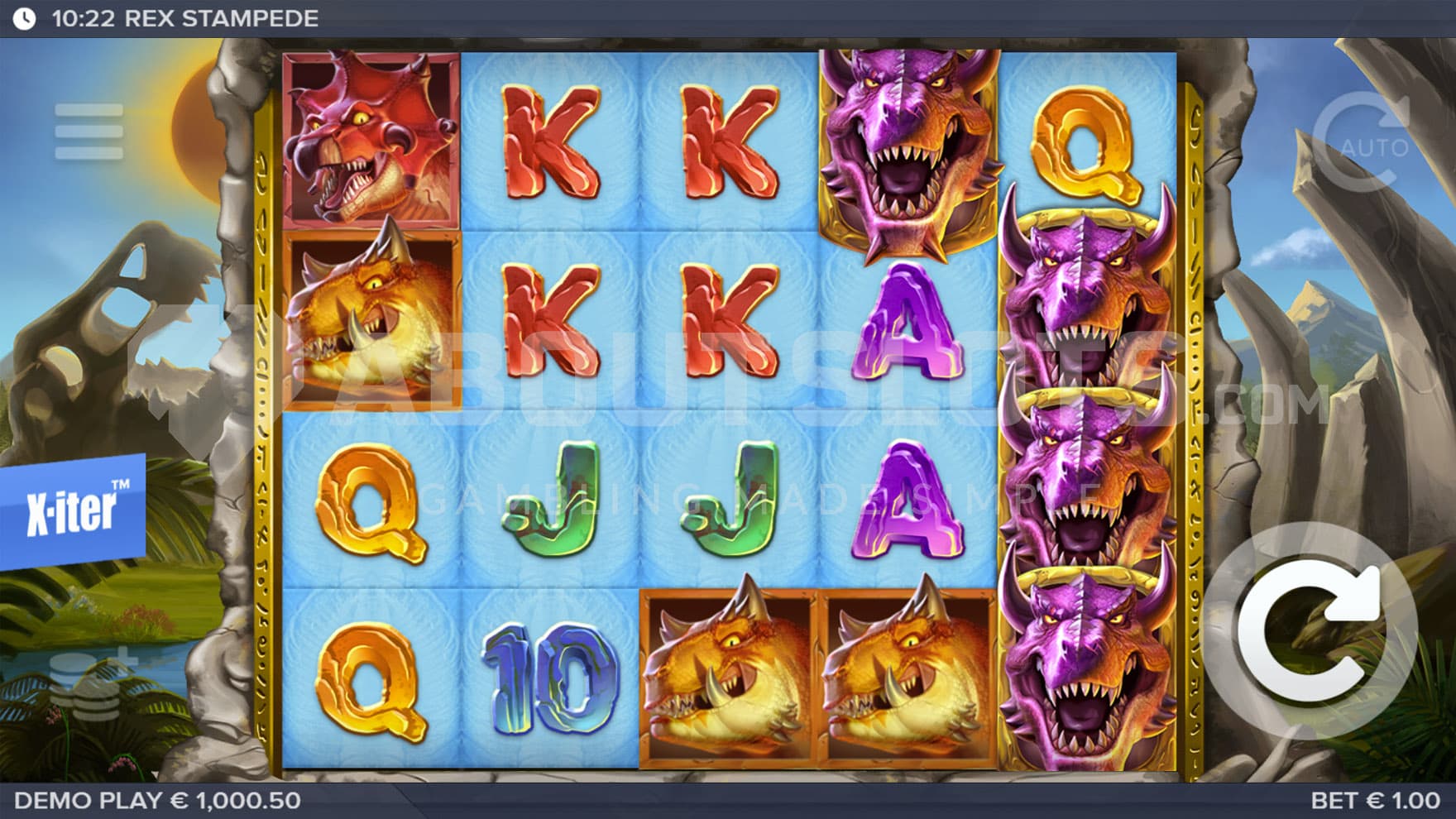 Base Game view of a 5x4 grid on a backdrop of a prehistoric natural landscape.