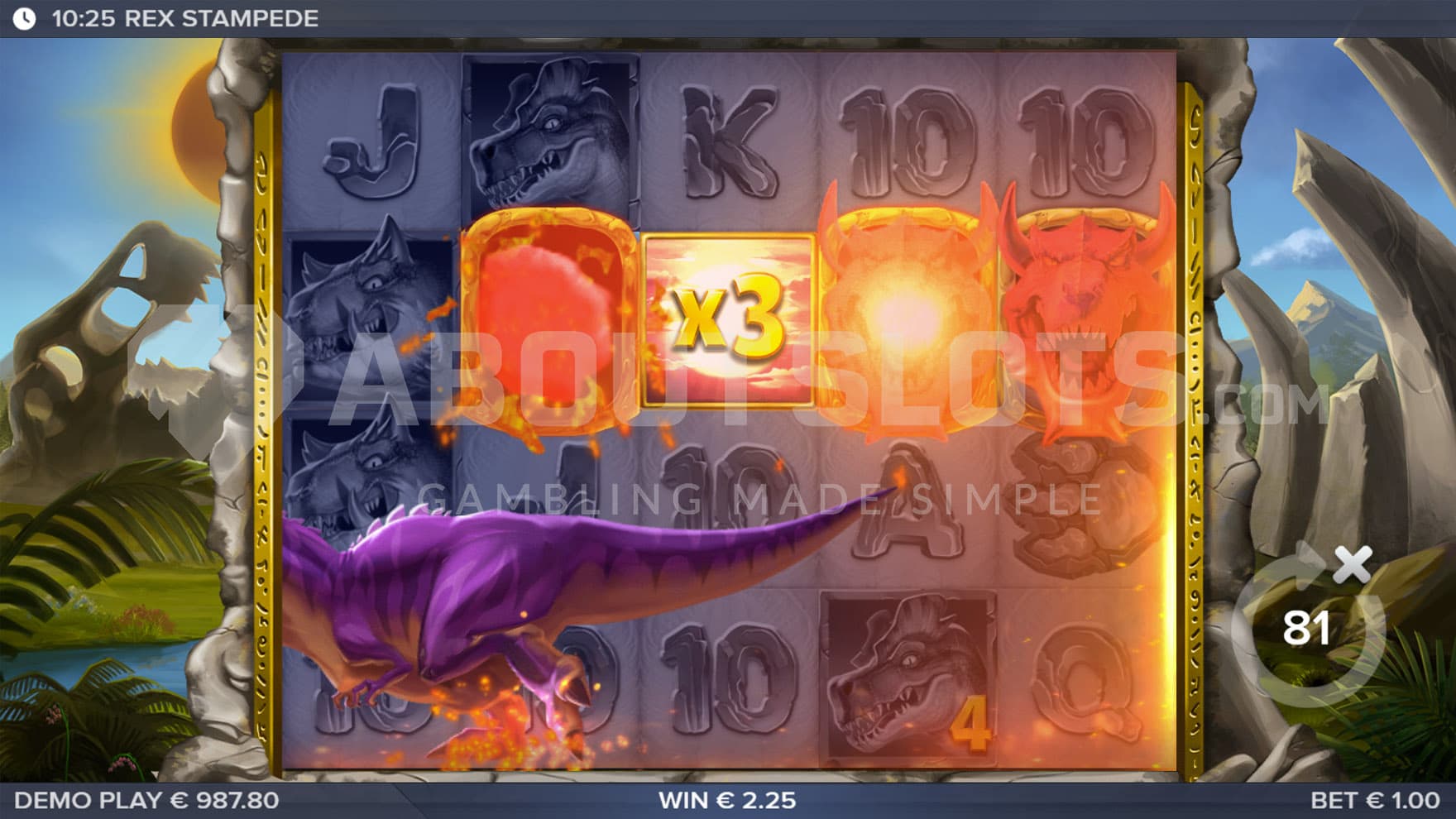 Stampede feature triggered in the base game, transforming all symbols on its path into the top paying symbol.