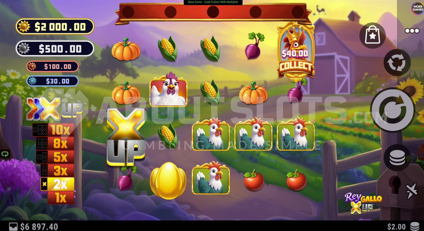 Collect feature triggered in the base game with an x2 multiplier.