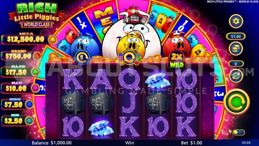 A casino slot with pigs above the reels.