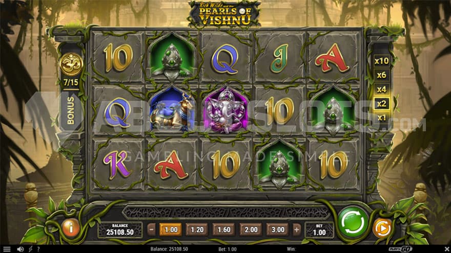 Base game with a 2X win multiplier on the right side of the reels.