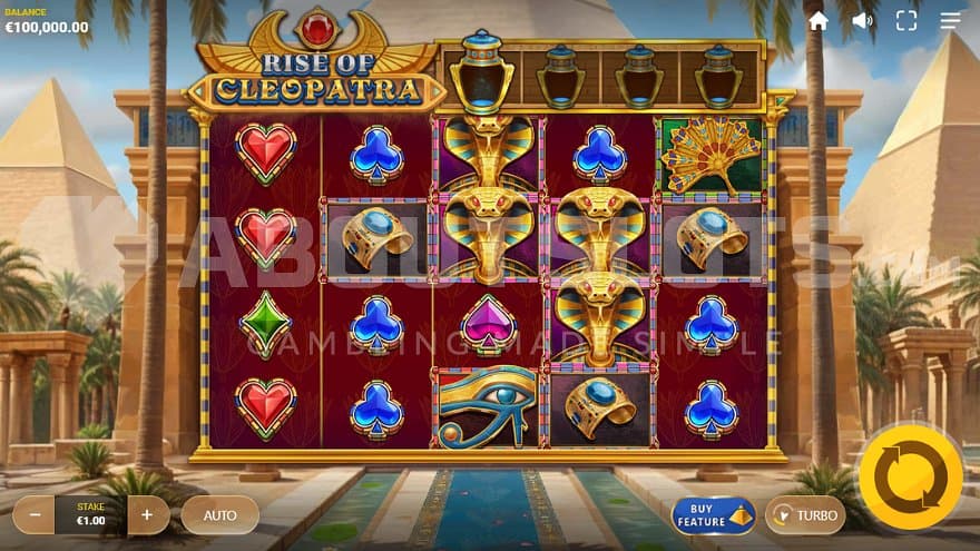 A casino slot in front of pyramids.