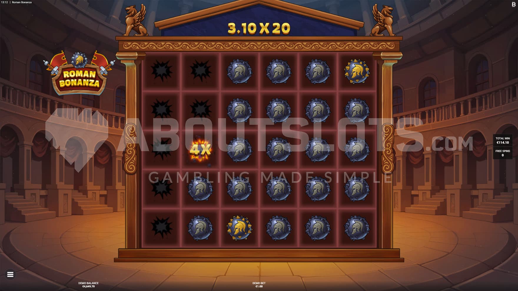 Free Spins bonus with all positions marked and the Catapult feature triggered, awarding multipliers.